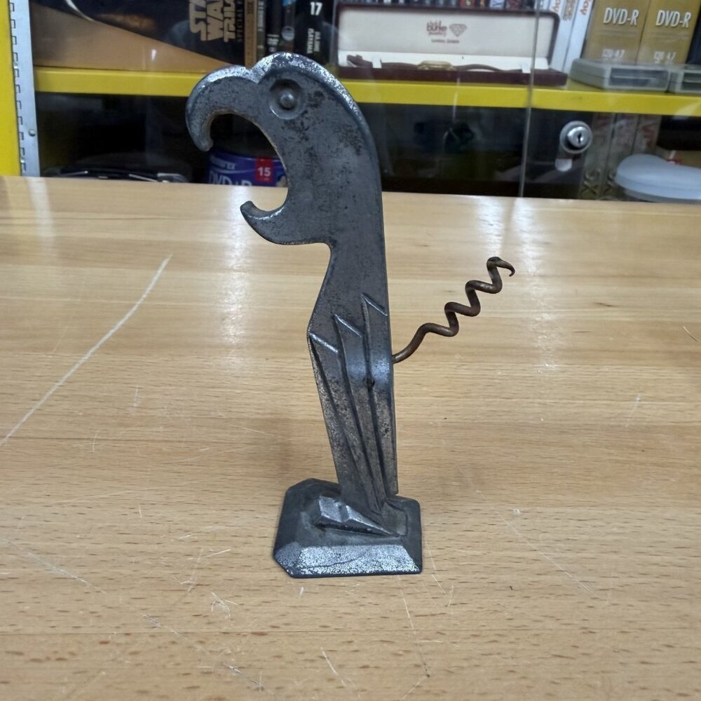 Vtg 30s-40s Negbaur Art Deco Style Parrot Bottle Corkscrew Opener USA #SN